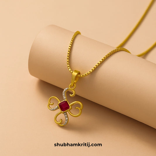 Ruby Petal Diamond Pendant (On Pre-Order)