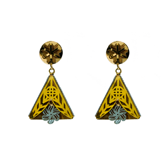 18K Solid Gold Geometric Triangle Drop Earrings