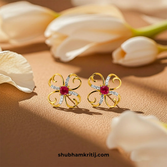 Designer ruby and diamond stud earrings