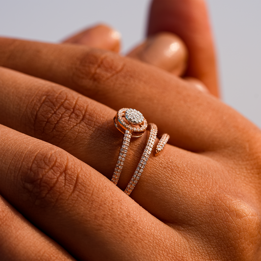 9K Solid Rose Gold Circular Natural Diamond Statement Ring