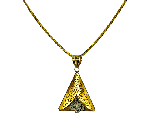 18K Solid Gold Geometric Triangle Pendant Necklace