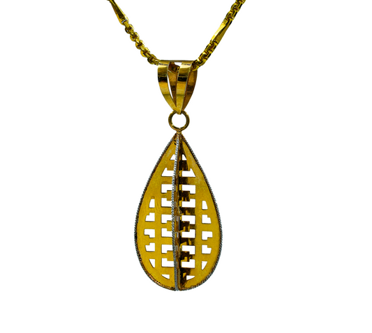18K Solid Gold Teardrop Cutwork Pendant Necklace
