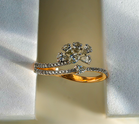 14K Solid Gold Floral Natural Diamond Cluster Ring