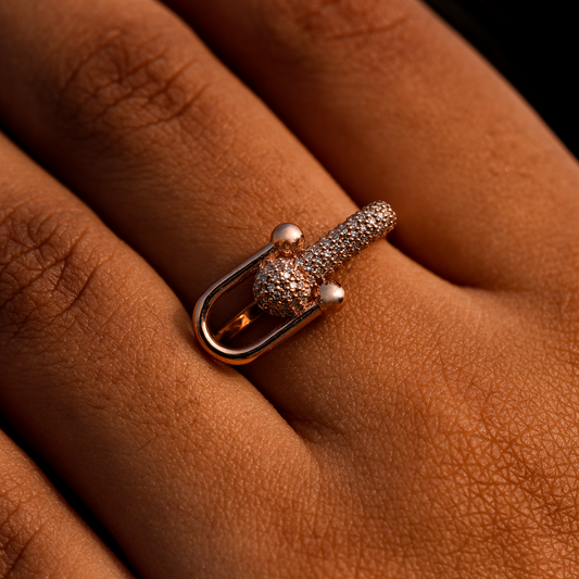 9K Solid Gold Modern Open-Link Natural Diamond Ring