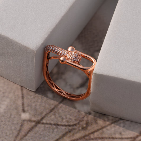 9K Solid Gold Modern Open-Link Natural Diamond Ring