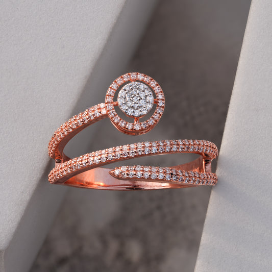 9K Solid Rose Gold Circular Natural Diamond Statement Ring
