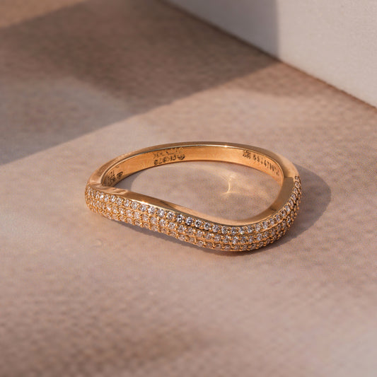 9K Solid Gold Triple-Band Natural Diamond Ring