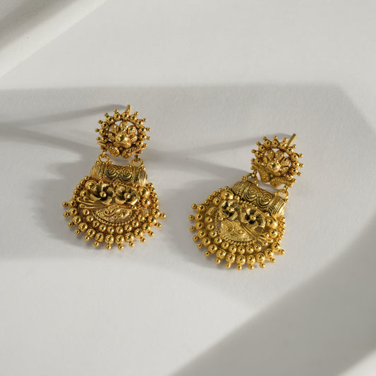 22k Yellow Gold Traditional Handcrafted Gold Jhumka Earrings