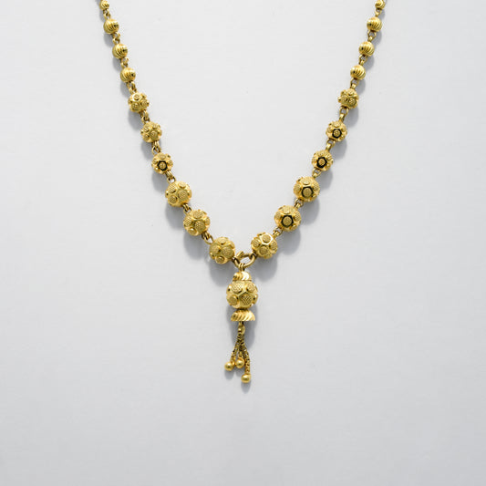 22k Yellow Gold Floral Bead Drop Gold Necklace with Textured Detailing