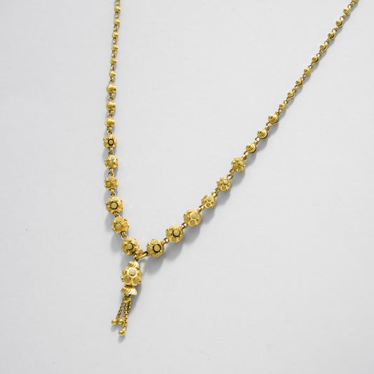 22k Yellow Gold Floral Bead Drop Gold Necklace with Textured Detailing