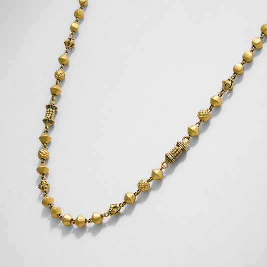 22k Yellow Gold Classic Matte–Polish Beaded Gold Chain Necklace
