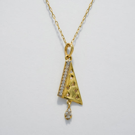 18k Yellow Gold Contemporary Diamond Accent Triangle Pendant Set with Earrings