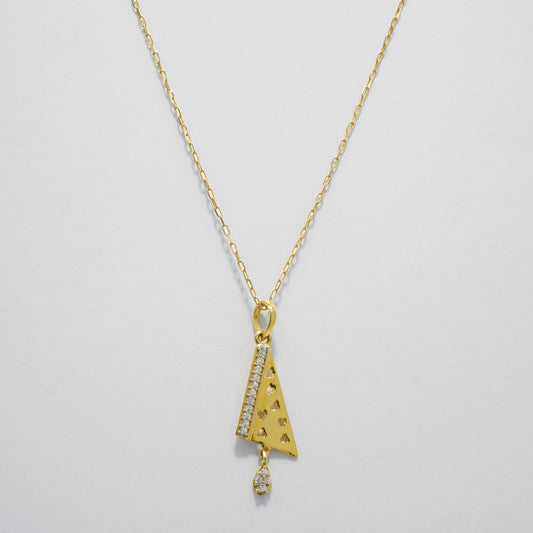 18k Yellow Gold Contemporary Diamond Accent Triangle Pendant Set with Earrings