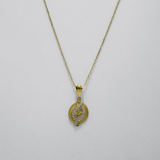 18k Yellow Gold Elegant Loop Design Pendant with Stud Earrings