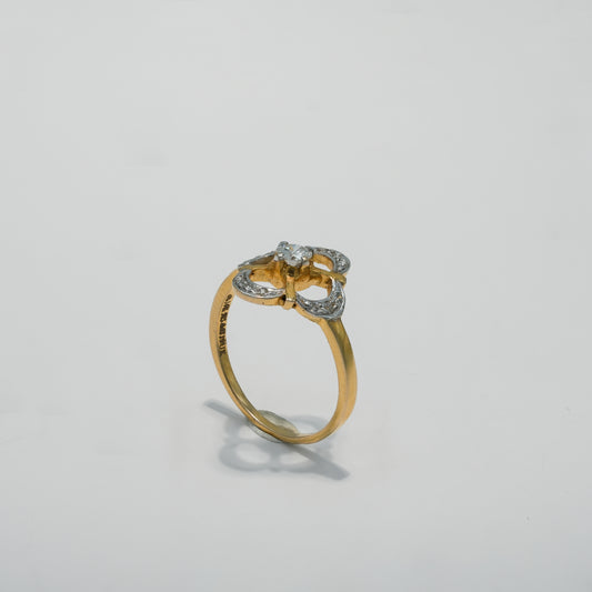 14K Solid Gold Floral Brilliance Ring with Central Stone Accent