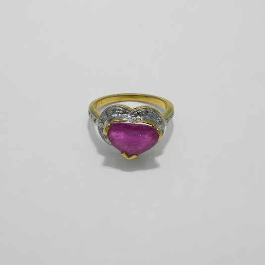 18K Solid Gold Heart-Shaped Ruby Halo Gold Ring