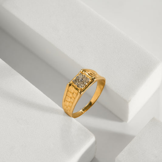 14K Solid Gold Geometric Ring with Cluster Stone Accent