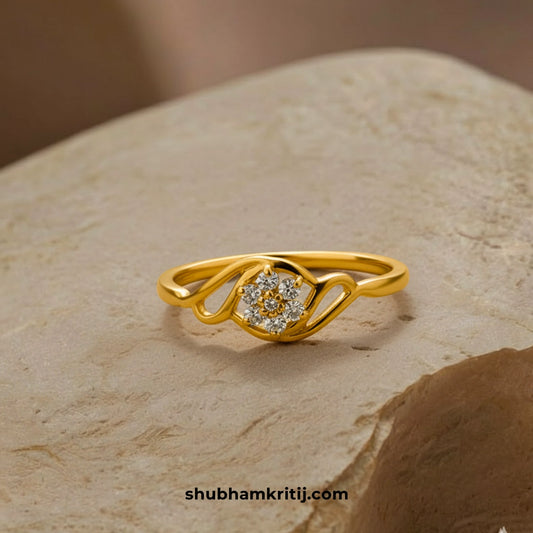 Golden Petal Bloom Diamond Ring