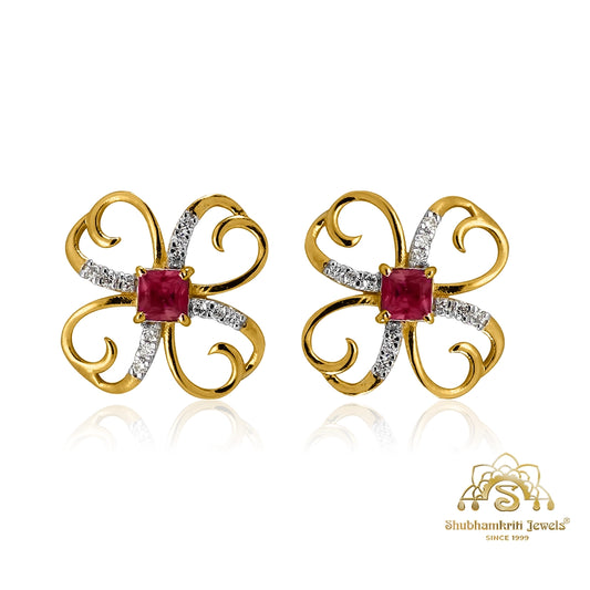 Ruby floral diamond earrings in gold