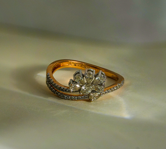 14K Solid Gold Floral Natural Diamond Cluster Ring