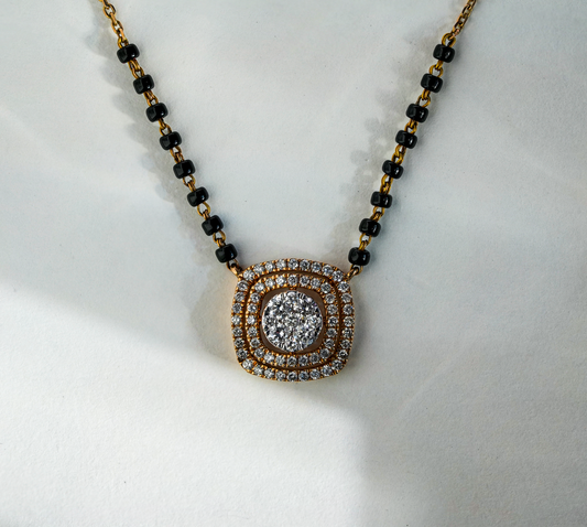 18K Solid Gold Natural Diamond Square Motif Mangalsutra Pendant