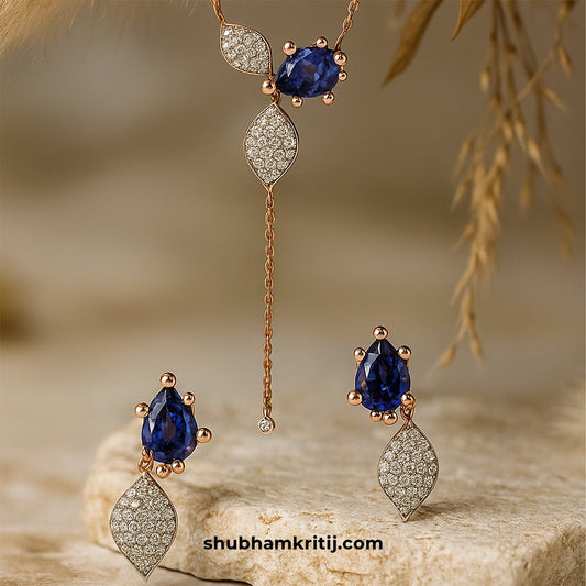 Blue Sapphire Leaf Drop Necklace