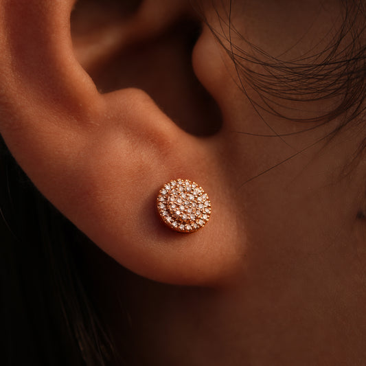 9K Solid Rose Gold Round Natural Diamond Stud Earrings
