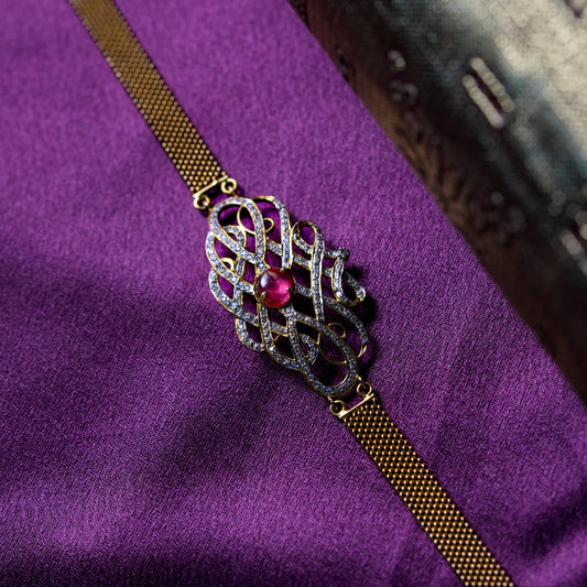 Natural Ruby Bloom & Diamond Mesh 18k Gold Bracelet