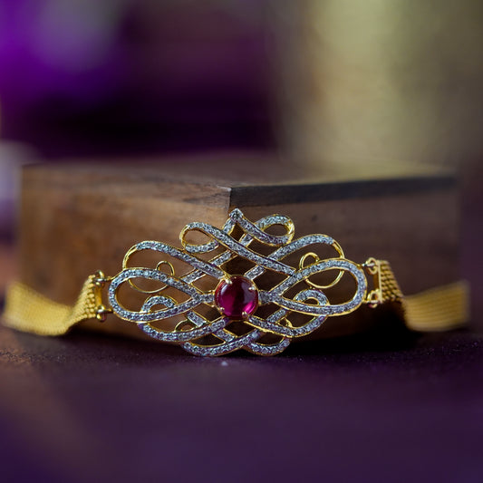 Natural Ruby Bloom & Diamond Mesh 18k Gold Bracelet