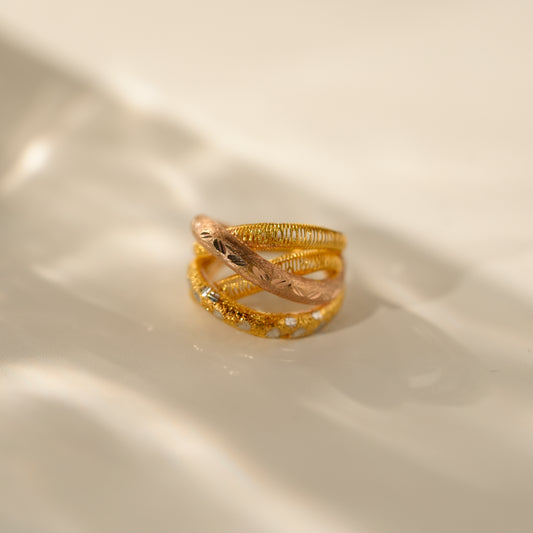 Dual Tone Criss Cross Designer 18K Gold Ring