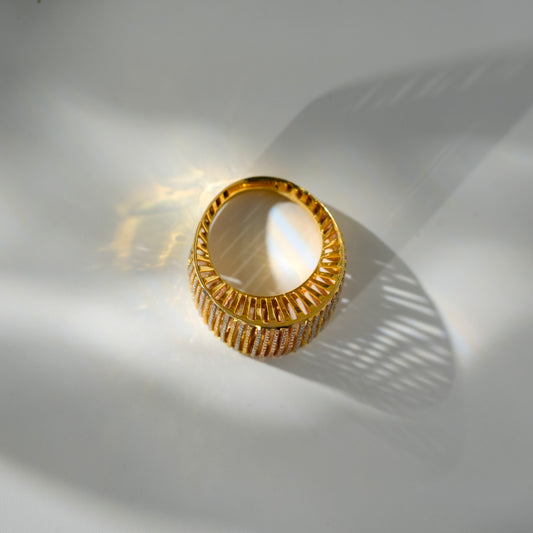 Tri Tone Textured Band Designer 22K Gold Ring