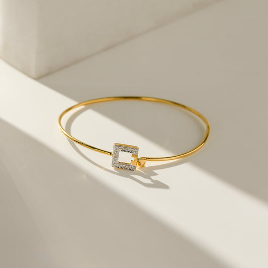 18K Gold Geometric Natural Diamond Lock Bangle