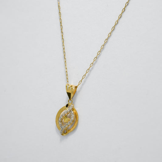 18k Yellow Gold Elegant Loop Design Pendant with Stud Earrings