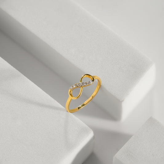 14K Solid Gold Infinity Curve Diamond-Accented Gold Ring