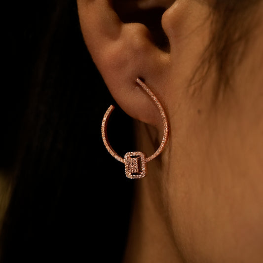 9K Solid Rose Gold Round Natural Diamond Stud Earrings