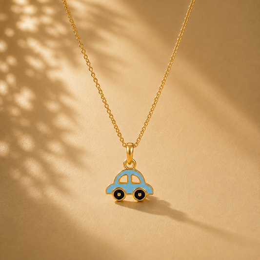 Car Pendant Charm 18K Gold Plated Blue Enamel Car Design Pendant Only Gift Style