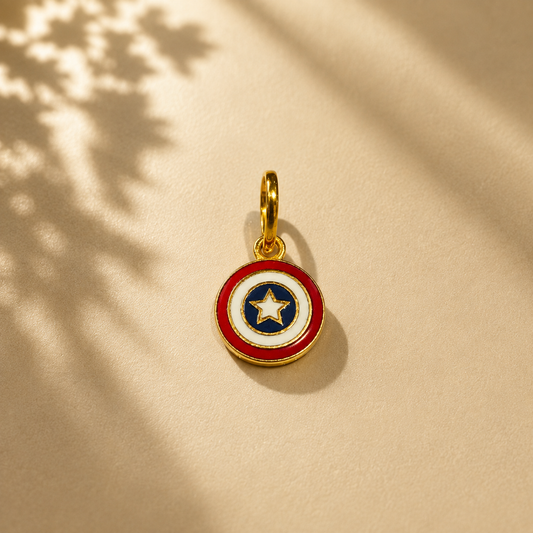 Captain America Shield 18k Gold Plated Enamel Star Round Pendant