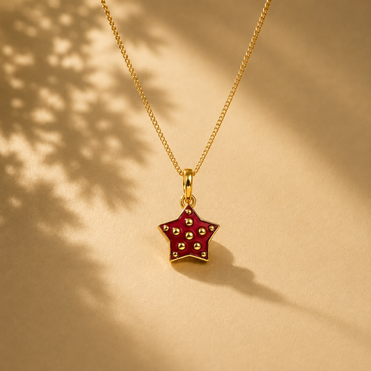 Pink Enamel Star Charm 18k Gold Plated Dotted Star Pendant Gift