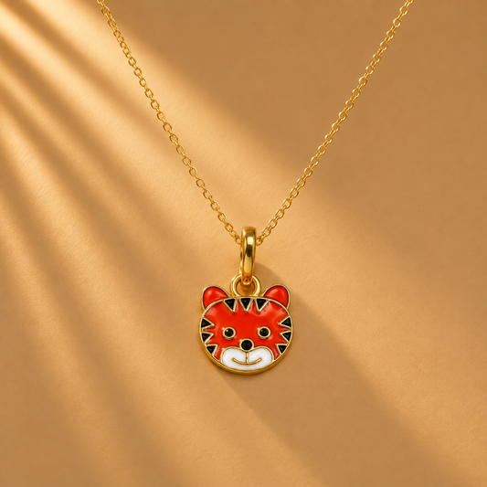 Tiger Face 18k Gold Plated Enamel Charm Pendant Only