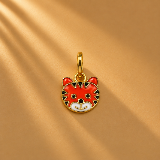 Tiger Face 18k Gold Plated Enamel Charm Pendant Only