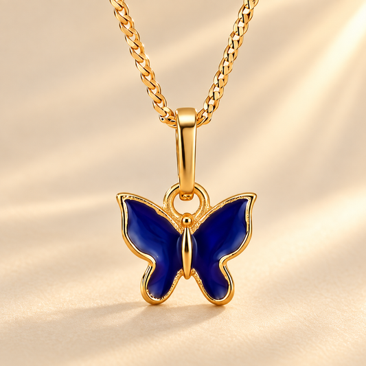 Blue Butterfly Enamel 18k Gold Plated Charm Pendant for Women