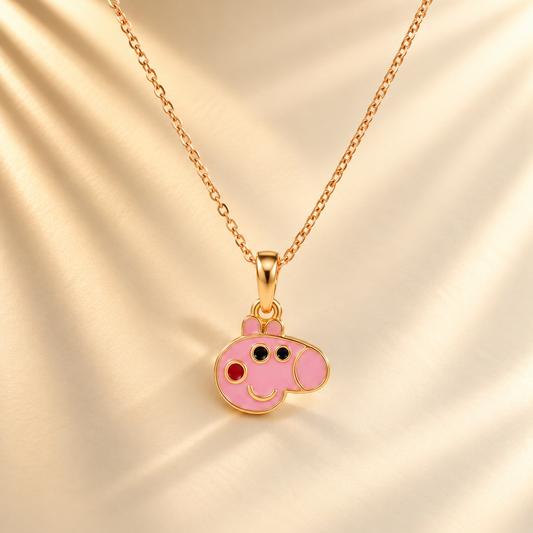Cute Pig Cartoon Enamel 18K Gold Plated Charm Pendant for Girls