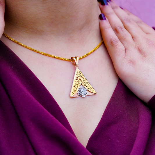 18K Solid Gold Geometric Triangle Pendant Necklace