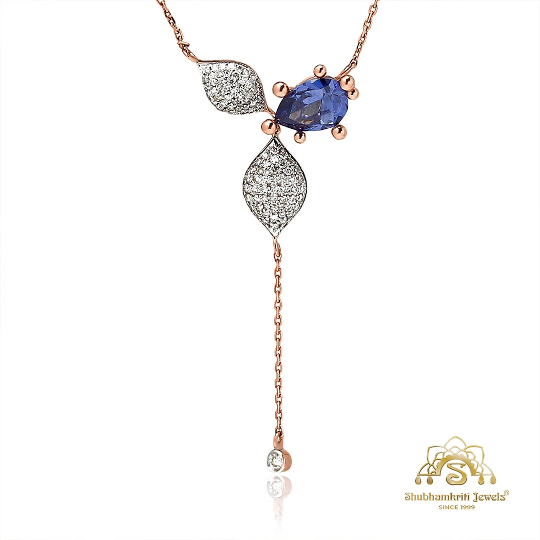Blue sapphire and diamond leaf drop necklace