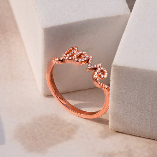 9K Solid Gold Script Love Natural Diamond Ring