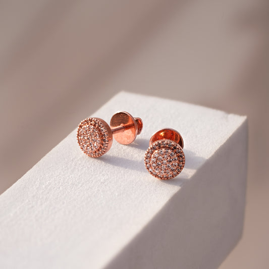 9K Solid Rose Gold Round Natural Diamond Stud Earrings