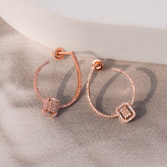 9K Solid Rose Gold Round Natural Diamond Stud Earrings