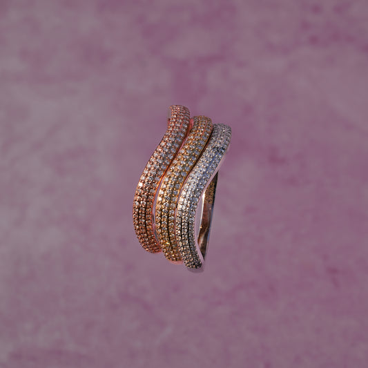 9K Solid Gold Triple-Band Natural Diamond Ring