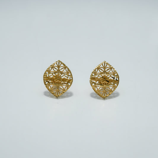 22k Yellow Gold Leaf Motif Openwork Gold Stud Earrings