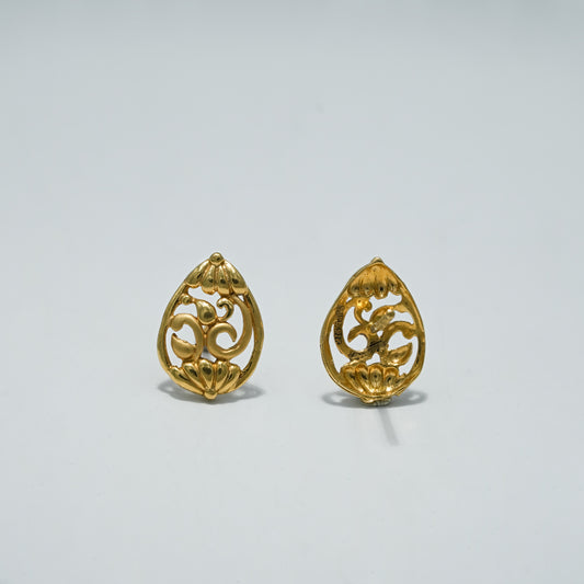 22k Yellow Gold Floral Teardrop Gold Stud Earrings